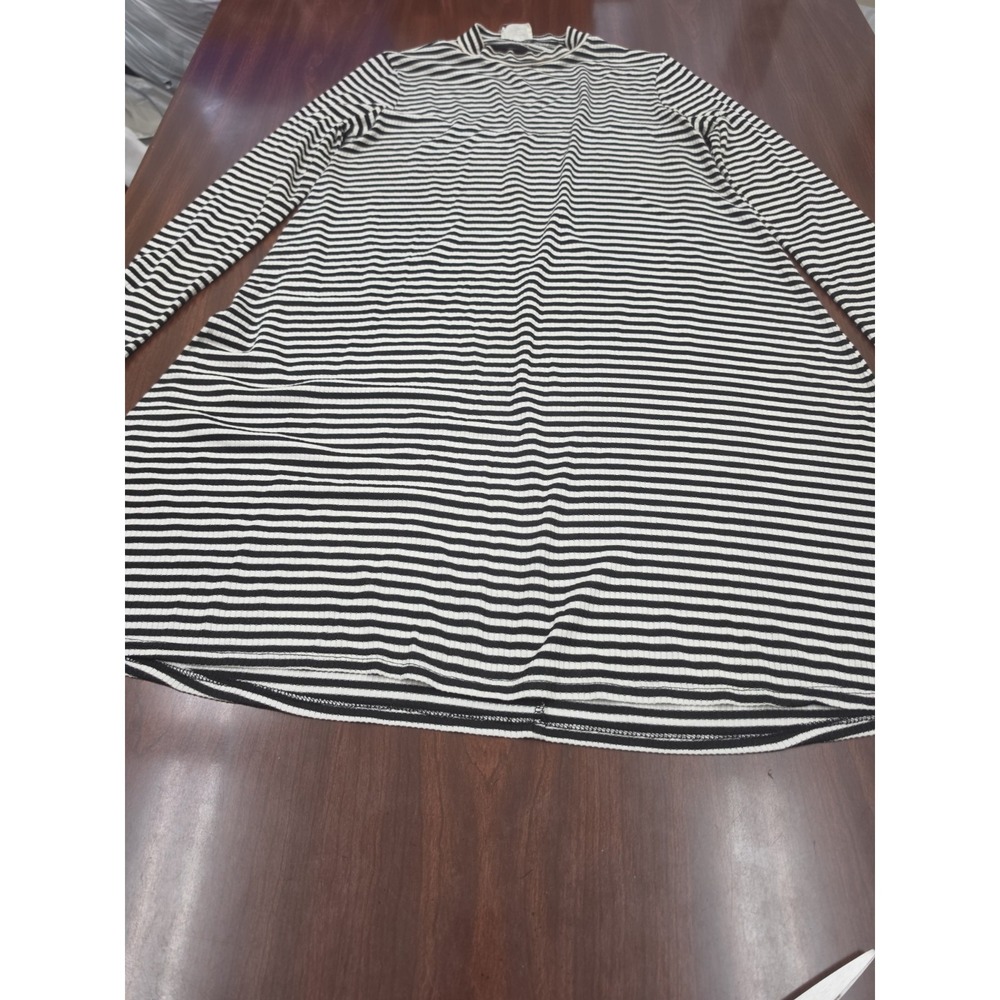 Fantastic Fawn Black White Striped Ribbed Swing Dress Womens Small Mock Neck